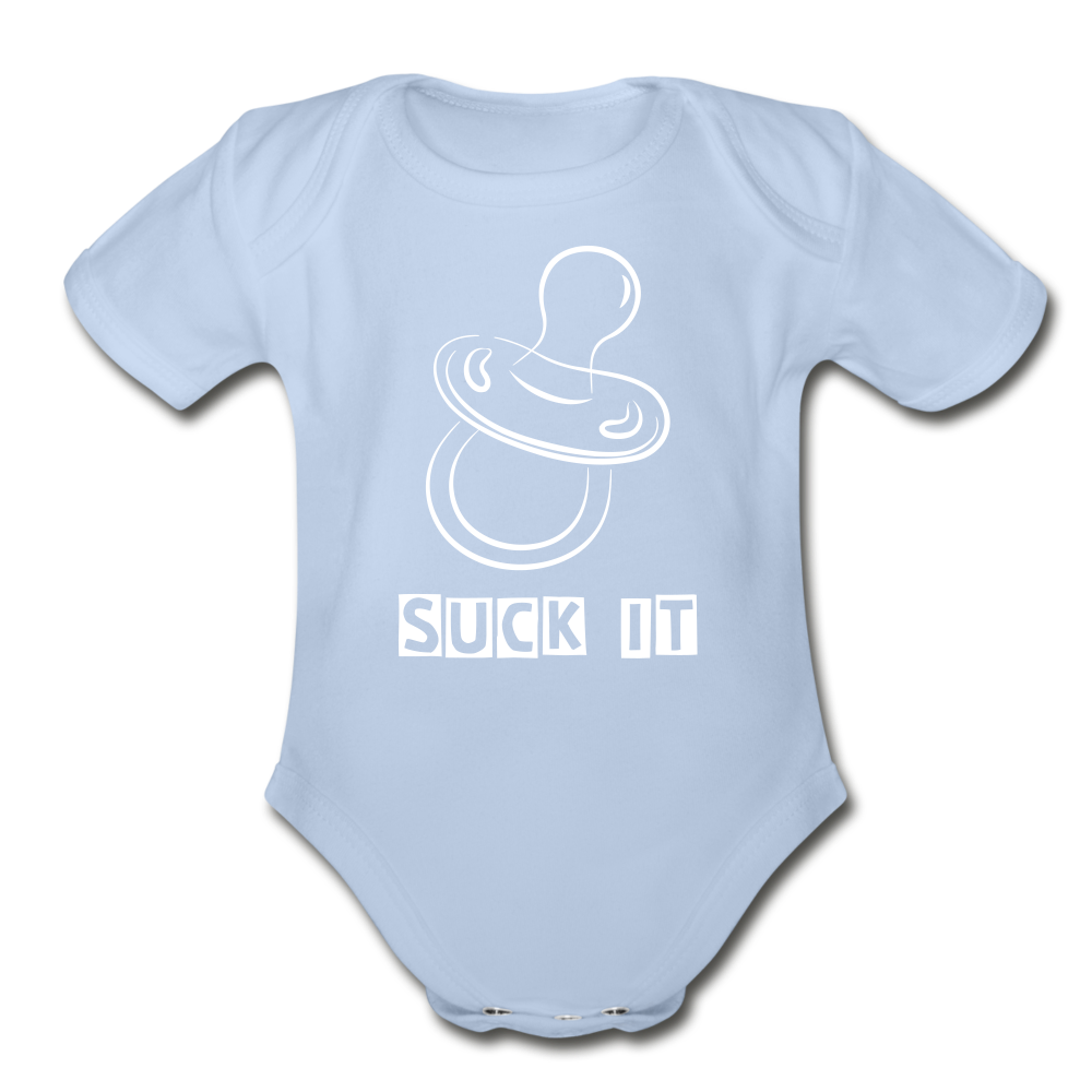 Suck It Short Sleeve Baby Bodysuit - sky