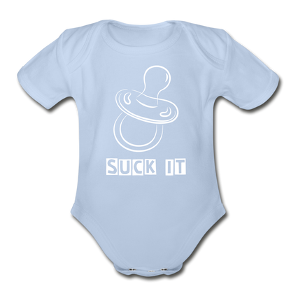 Suck It Short Sleeve Baby Bodysuit - sky