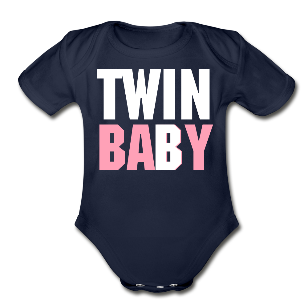 TWIN B Short Sleeve Baby Bodysuit - dark navy