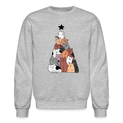 Holiday Cat Tree Crewneck Sweatshirt - heather gray