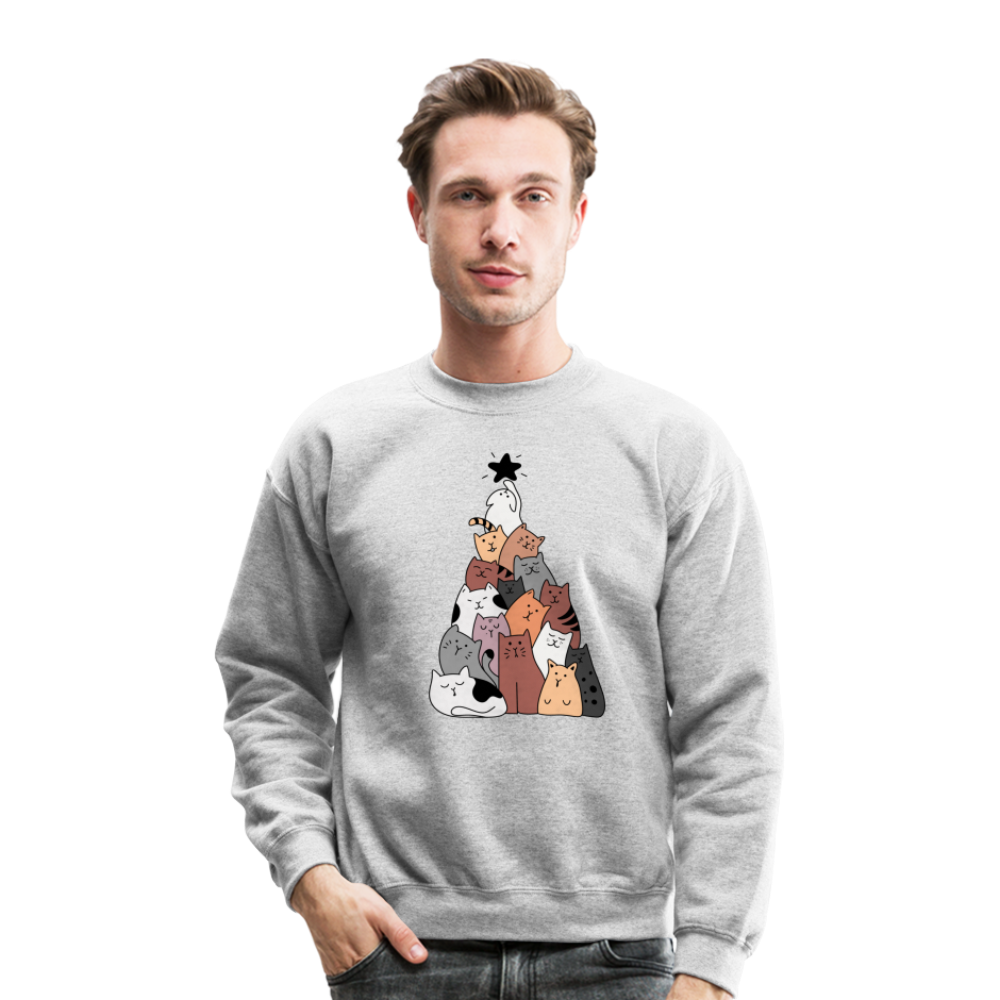 Holiday Cat Tree Crewneck Sweatshirt - heather gray