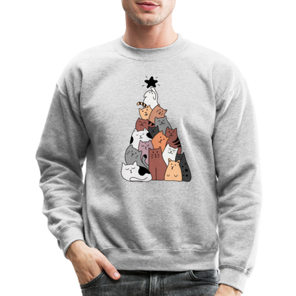 Holiday Cat Tree Crewneck Sweatshirt - heather gray